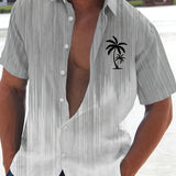 Riolio Men's Lightweight Gradient Palm Tree Short Sleeve Shirt - Button-Up, Breathable Polyester, Ideal for Vacation & Casual Wear, Palm Tree Decor