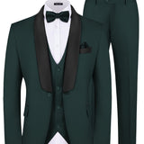 Riolio MALE Men's 3 Piece Suit Slim Fit Solid One Button Business Party Wedding Tuxedo Suits Blazer Jacket Vest Pants Set Dark Green