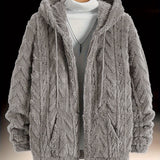 Riolio Men's Solid Color Hooded Fleece Jacket, Long Sleeve Drawstrings Zipper Coat, Comfy Warm Trendy Cold-proof Cardigan For Fall And Winter As Gift