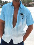 Riolio Men's Lightweight Gradient Palm Tree Short Sleeve Shirt - Button-Up, Breathable Polyester, Ideal for Vacation & Casual Wear, Palm Tree Decor