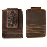 Riolio [Slim Wallet with Magnetic Clip] Vintage Style Men's Slim Wallet, Top Layer Cowhide Leather with Polyamide, Solid Color, Buckle Detail, Non-Braided Weave, with Magnetic Money Clip and Card Holder, Leather Wallet