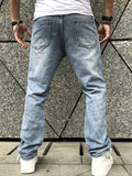 Riolio [Vintage Ripped Faux Denim Pants] 1pc Vintage Ripped Faux Denim Pants - Loose Fit, Solid Color, Non-Stretch Fabric, All-Season Casual Hip Hop Distressed with Raw Wash Detail