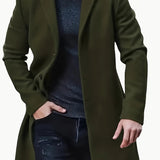 Riolio Men'S Casual Midi-Length Blend Coat, Polyester Lined, Non-Stretch Fabric, Solid Color, Long Sleeve, with Slit Hem, Single Breasted Placket, Lapel Collar, for Fall/Winter Collection