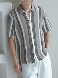 Riolio New Striped Color-Blocked Shirt for Spring And Summer, Men'S Casual Knitted Short-Sleeve Shirt, Simple And Stylish Breathable Beach Shirt.