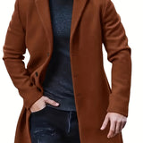 Riolio Men'S Casual Midi-Length Blend Coat, Polyester Lined, Non-Stretch Fabric, Solid Color, Long Sleeve, with Slit Hem, Single Breasted Placket, Lapel Collar, for Fall/Winter Collection