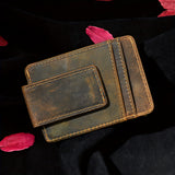 Riolio [Slim Wallet with Magnetic Clip] Vintage Style Men's Slim Wallet, Top Layer Cowhide Leather with Polyamide, Solid Color, Buckle Detail, Non-Braided Weave, with Magnetic Money Clip and Card Holder, Leather Wallet