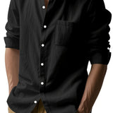 Riolio Casual Stand Collar Long Sleeve Breathable Pocket Button Shirt for Men, Spring/Fall