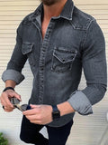 Riolio Men's Shirt Button Up Shirt Casual Shirt Jeans Shirt Denim Shirt Denim Blue Blue Light Grey Dark Gray Long Sleeve Plain Turndown Daily Vacation Front Pocket Clothing