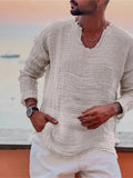 Riolio Men's Linen Shirt Casual Shirt Summer Shirt Beach Shirt White Blue Brown Long Sleeve Plain V Neck Spring & Summer Casual Daily Clothing Apparel