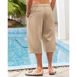 Riolio Men's Linen Shorts Summer Shorts Beach Shorts Pocket Drawstring Elastic Waist Plain Comfort Breathable Calf-Length Holiday Vacation Beach Hawaiian Boho Dark Khaki Black