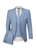 Riolio Men's Elegant 3pcs Light Blue Suit Set - Single Breasted Jacket with Lapel Collar, Matching Vest & Pants, Polyester Blend, Machine Washable - Ideal for Weddings, Parties, Business & Formal Occasions