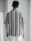 Riolio New Striped Color-Blocked Shirt for Spring And Summer, Men'S Casual Knitted Short-Sleeve Shirt, Simple And Stylish Breathable Beach Shirt.