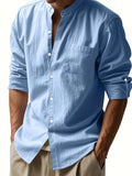 Riolio Casual Stand Collar Long Sleeve Breathable Pocket Button Shirt for Men, Spring/Fall