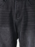 Riolio Men's black casual loose half elastic waist straight leg denim pants street dance party cycling all seasons