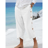 Riolio Men's Linen Pants Trousers Summer Pants Front Pocket Plain Comfort Breathable Ankle-Length Casual Daily Holiday Fashion Basic Black White