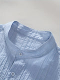 Riolio 1pc Men'S Summer Solid Color Semi-Transparent Short Sleeve Casual Stand Collar Shirt, Fashionable Versatile Lyocell 83% Nylon 17% Woven Fabric, Regular Fit for Beach Vacation Pool Party