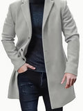 Riolio Men'S Casual Midi-Length Blend Coat, Polyester Lined, Non-Stretch Fabric, Solid Color, Long Sleeve, with Slit Hem, Single Breasted Placket, Lapel Collar, for Fall/Winter Collection