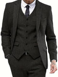 Riolio Mens Tweed Wool Herringbone Wedding Suit Prom Tuxedos 3pcs Peak Lapel Dress