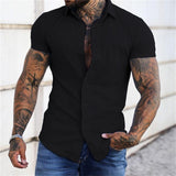 Riolio Men's Shirt Button Up Shirt Summer Shirt Black Yellow Pink Red Dark Navy Short Sleeve Letter Turndown Street Casual Button-Down Clothing Apparel Fashion Casual Comfortable