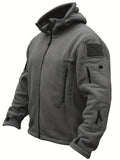 Riolio Windproof Fleece Jacket - Men's Cozy Hooded Coat - Zipper, Solid Color, Multiple Pockets for Autumn and Winter