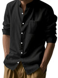 Riolio Casual Stand Collar Long Sleeve Breathable Pocket Button Shirt for Men, Spring/Fall