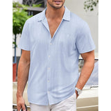 Men's Shirt Button Up Shirt Casual Shirt Summer Shirt Black Blue Green Short Sleeve Plain Collar Daily Vacation Clothing Apparel Fashion Casual Comfortable