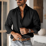 Riolio Men's Shirt Button Up Shirt Casual Shirt Black White khaki Long Sleeve Plain Lapel Daily Vacation Clothing Apparel Fashion Casual Comfortable