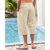 Riolio Men's Linen Shorts Summer Shorts Beach Shorts Pocket Drawstring Elastic Waist Plain Comfort Breathable Calf-Length Holiday Vacation Beach Hawaiian Boho Dark Khaki Black