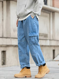 Riolio Cargo Jeans For Men Multi Pockets Elastic Waist Denim Casual Streetwear Comfort Pull On Jeans Menswear Pants Soft Denim