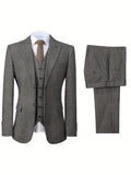 Riolio Mens Tweed Wool Herringbone Wedding Suit Prom Tuxedos 3pcs Peak Lapel Dress