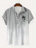 Riolio Men's Lightweight Gradient Palm Tree Short Sleeve Shirt - Button-Up, Breathable Polyester, Ideal for Vacation & Casual Wear, Palm Tree Decor