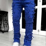 Riolio [Straight Leg Creative Tassel Jeans] Men's Creative Tassel Straight Leg Jeans, Men's Casual Medium Stretch Street Style Hip Hop Barrel Jeans For All Seasons