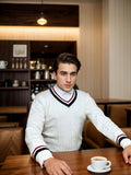 Riolio [Autumn Warm V-neck Sweater Pullover] V-neck Bachelor'S Pie Men'S Sweater Pullover Autumn Spring Sweater Winter Warm Knit Sweater Casual England Style College Style