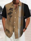 Riolio Plus Size Men's Vintage Palm Tree Stripe Print Striped Short Sleeve Shirt With Pocket, Retro Style