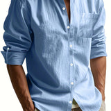 Riolio Casual Stand Collar Long Sleeve Breathable Pocket Button Shirt for Men, Spring/Fall