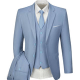 Riolio Men's Elegant 3pcs Light Blue Suit Set - Single Breasted Jacket with Lapel Collar, Matching Vest & Pants, Polyester Blend, Machine Washable - Ideal for Weddings, Parties, Business & Formal Occasions