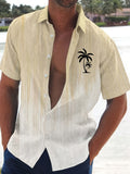 Riolio Men's Lightweight Gradient Palm Tree Short Sleeve Shirt - Button-Up, Breathable Polyester, Ideal for Vacation & Casual Wear, Palm Tree Decor