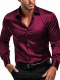 Riolio Men's Shirt Satin Shirt Button Up Shirt Casual Shirt Black White Wine Navy Blue Green Long Sleeve Plain Lapel Daily Vacation Clothing Apparel Satin Fashion Casual Comfortable