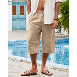 Riolio Men's Linen Shorts Summer Shorts Beach Shorts Pocket Drawstring Elastic Waist Plain Comfort Breathable Calf-Length Holiday Vacation Beach Hawaiian Boho Dark Khaki Black