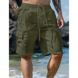 Riolio Men's Shorts Linen Shorts Summer Shorts Beach Shorts Drawstring Elastic Waist Multi Pocket Plain Knee Length Outdoor Beach Hawaiian Casual ArmyGreen White Inelastic