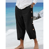 Riolio Men's Linen Pants Trousers Summer Pants Front Pocket Plain Comfort Breathable Ankle-Length Casual Daily Holiday Fashion Basic Black White