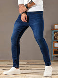 Riolio Men's Slim-Fit Stretch Jeans - Casual Solid Blue Denim, Soft Cotton Blend, Straight Leg with Slant Pockets, Ideal for Business or Casual Attire