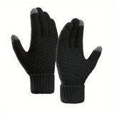 Riolio 1pair Winter Touch Screen Gloves Men's Full Finger Imitation Fur Warm Stretch Knitted Gloves Thick Crochet Gloves, Ideal Choice For Gifts, Suitable For Thin People