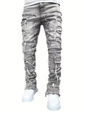 Riolio [Distressed Denim Jeans] Light Gray Distressed Street Style Jeans - Men's Slim-Fit Stretch Denim with Raw Trim & Tassel Details - Cotton Blend, Machine Washable, All-Season Comfort Fit