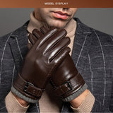 Riolio Men's Genuine Sheepskin Leather Gloves - Touchscreen Compatible, Fleece Lined Warm Winter Driving Cycling Gloves - Premium Full Palm Non-Textile, Business Gift Suitable for Holidays and Christmas