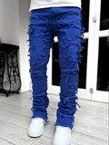 Riolio [Straight Leg Creative Tassel Jeans] Men's Creative Tassel Straight Leg Jeans, Men's Casual Medium Stretch Street Style Hip Hop Barrel Jeans For All Seasons