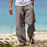 Riolio Men's Linen Pants Trousers Summer Pants Beach Pants Elastic Waist Wide Leg Straight Leg Plain Breathable Soft Yoga Casual Daily Fashion Streetwear Loose Fit Black White