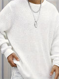 Riolio Men's Soft White Waffle Knit Long Sleeve Pullover - Casual Loose Fit Round Neck Sweater, Lightweight & Breathable for All Seasons