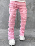 [Straight Leg Creative Tassel Jeans] Men's Creative Tassel Straight Leg Jeans, Men's Casual Medium Stretch Street Style Hip Hop Barrel Jeans For All Seasons