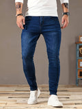 Riolio Men's Slim-Fit Stretch Jeans - Casual Solid Blue Denim, Soft Cotton Blend, Straight Leg with Slant Pockets, Ideal for Business or Casual Attire